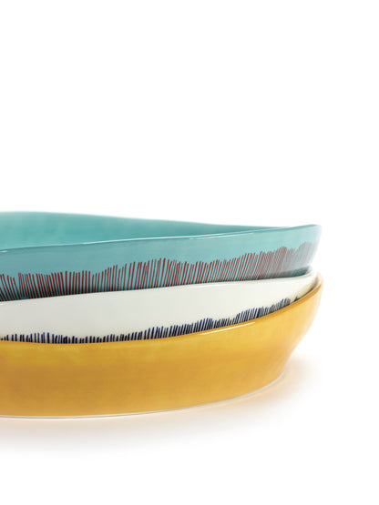 Feast Deep Serving Plate,  White Blue Stripes