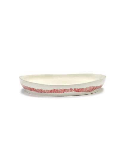 Feast Serving Plate, White Red Stripes