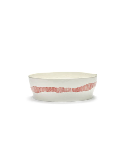 Feast  Salad Bowl,White Swirl Red Stripes