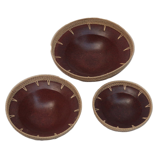 Brown Terracotta Rattan Round Bowl