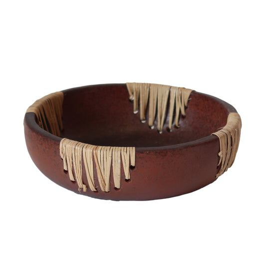 Brown Terracotta Rattan Crescent Bowl