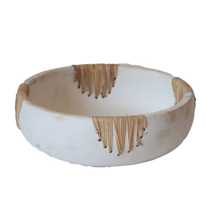 White Terracotta Rattan Crescent Bowl
