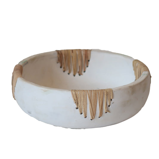 White Terracotta Rattan Crescent Bowl