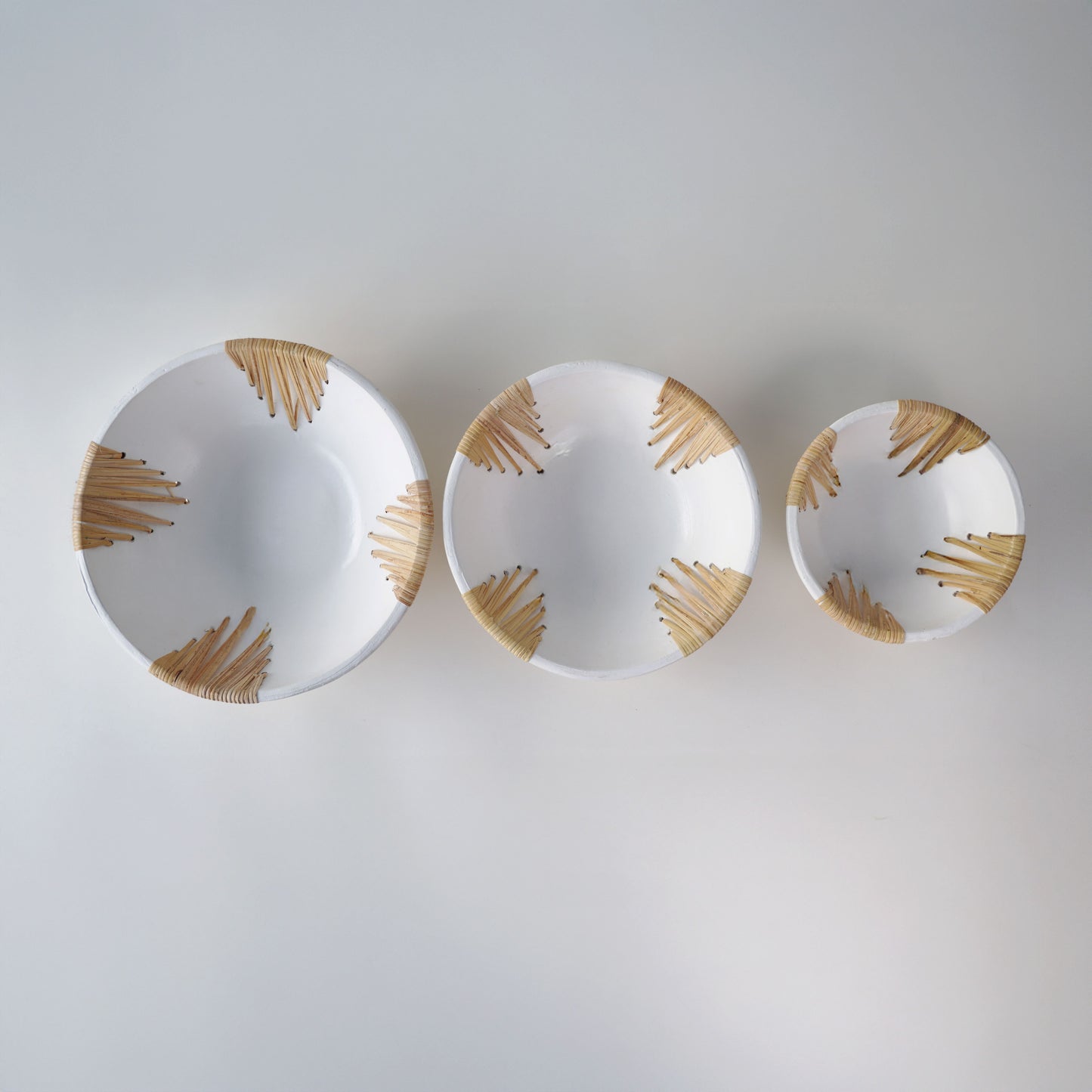 White Terracotta Rattan Crescent Bowl