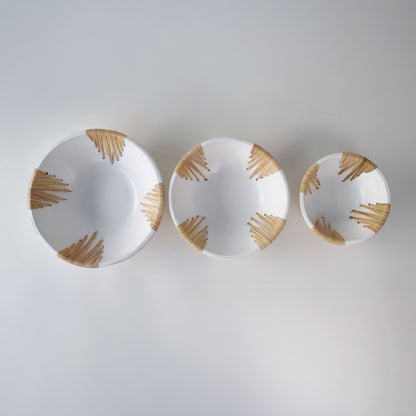 White Terracotta Rattan Crescent Bowl