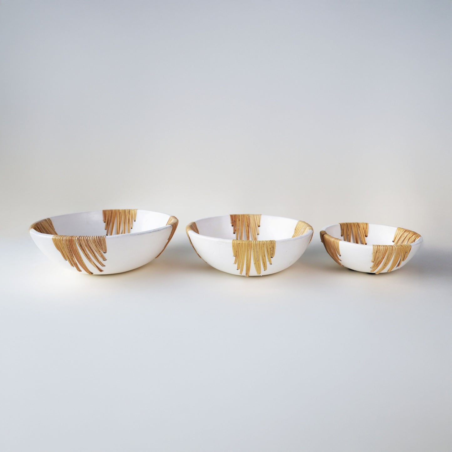 White Terracotta Rattan Crescent Bowl