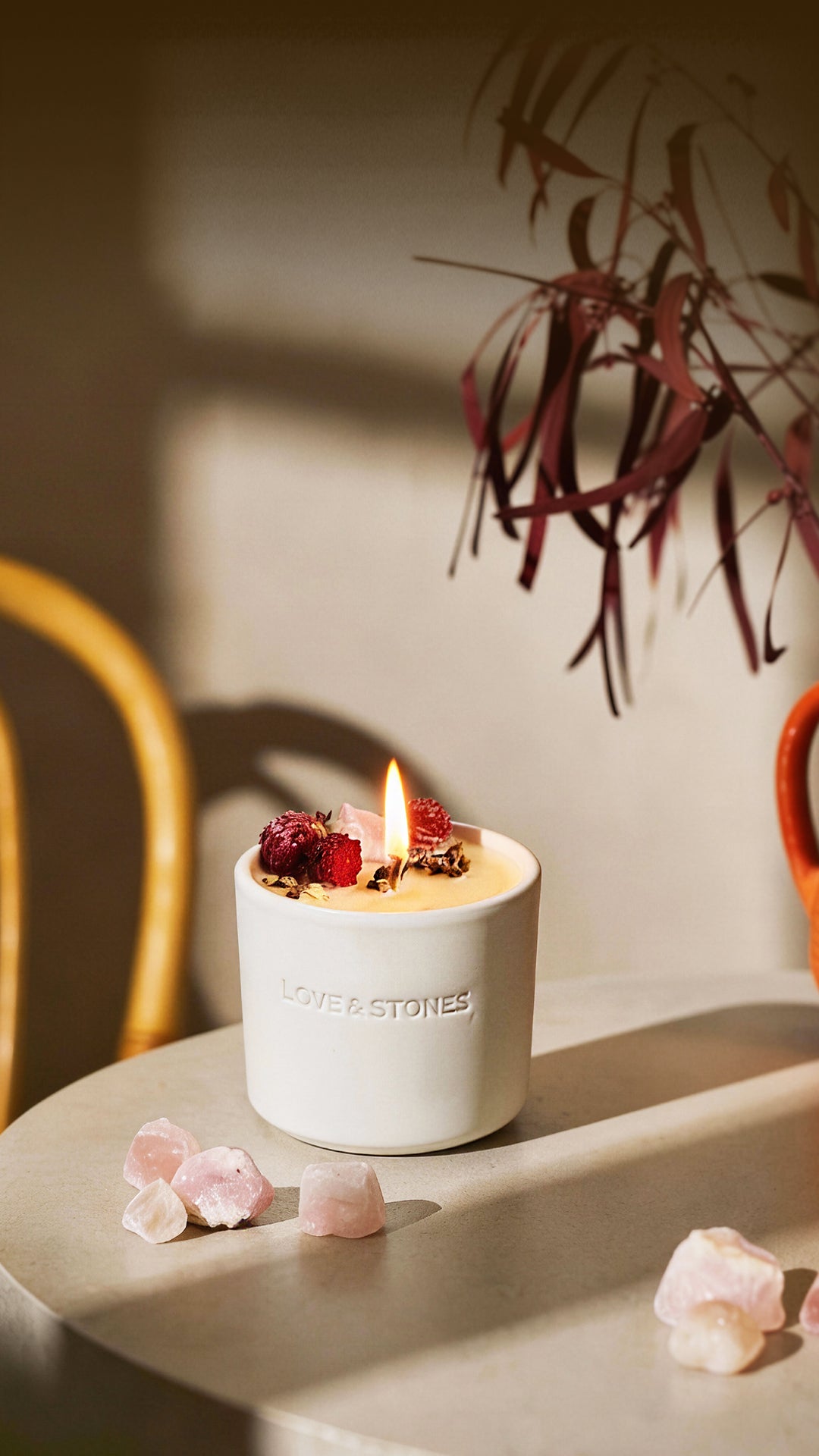 Forever - A Raw Rose Quartz Crystal Infused Scented Tiny Candle