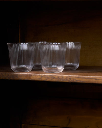 Inku  Small Tumbler Transparent Ribbed Glasses  Set of 4