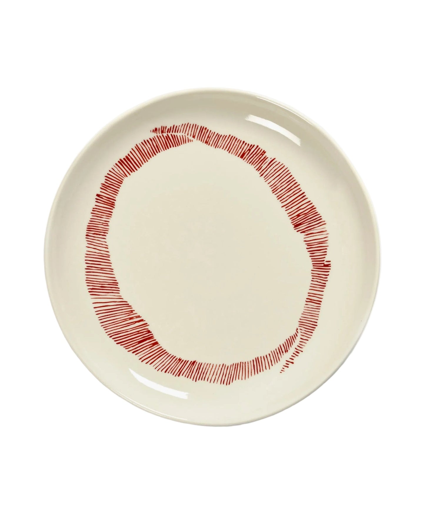 Feast Breakfast Plates, White Swirl Red Stripes  Set of 2