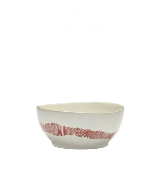 Feast Bowls ,White Swirl Red Stripes Set of 4