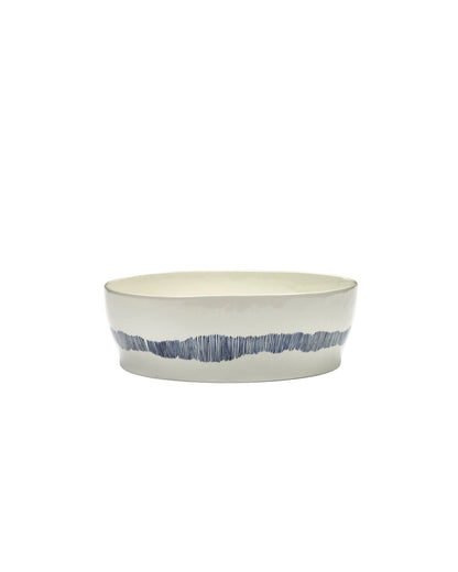 Feast Salad Bowl, White  Blue Stripes