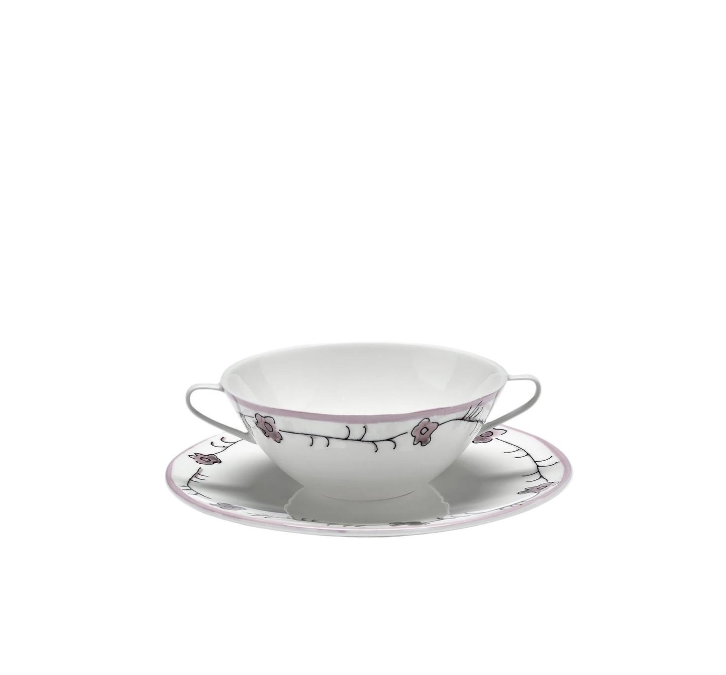 Dark Viola Soup Bowls With Saucer  Set of 2