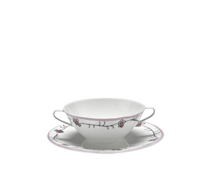 Dark Viola Soup Bowls With Saucer  Set of 2