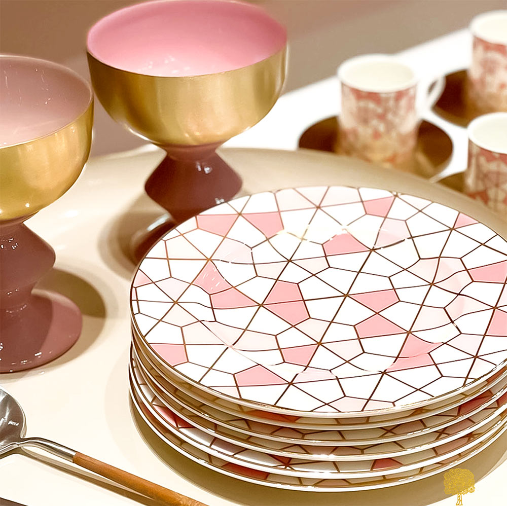Geo Pink Salad & Dessert Plate  Set of 6