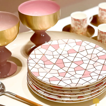 Geo Pink Salad & Dessert Plate  Set of 6