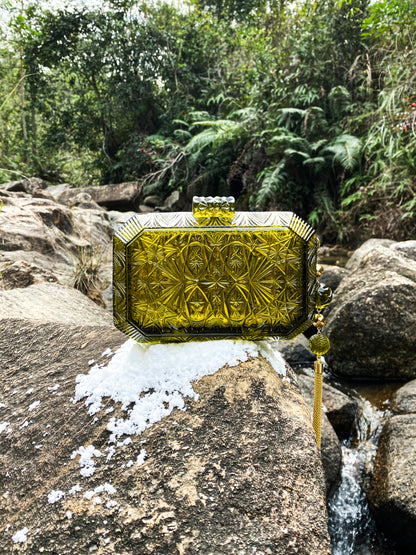 Hand Carved Octagon Clutch Olive