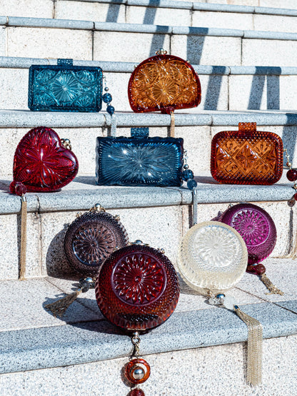 Hand Carved Rectangle Clutch Classic Blue