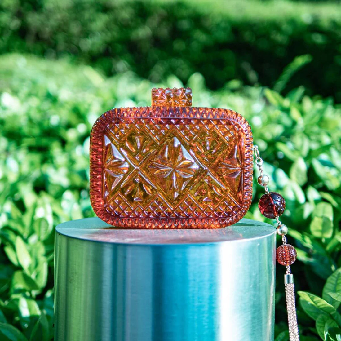 Hand Carved Clutch Amber