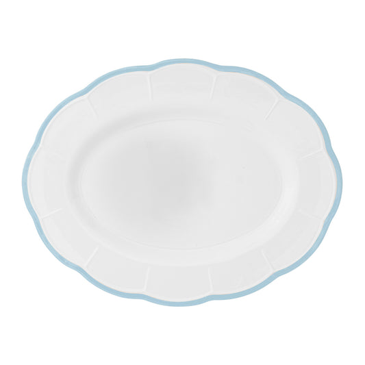 Scalloped Rim Oval Platter Light Blue