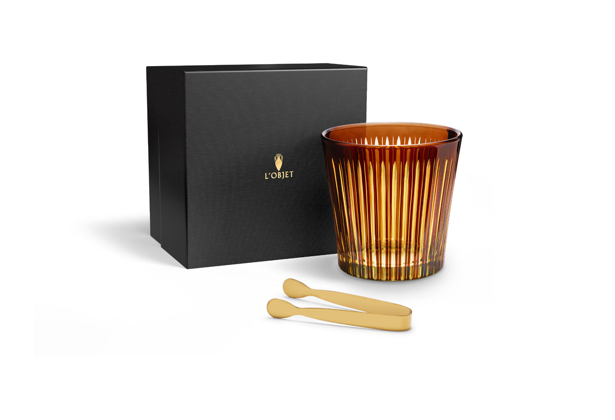 Prism Ice Bucket + Tongs - Amber