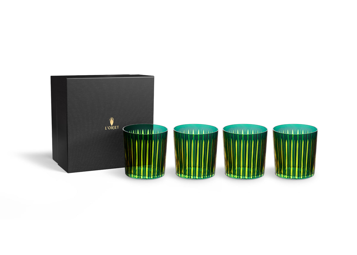 Prism Double Old Fashioned Glasses - Green (Set of 4)
