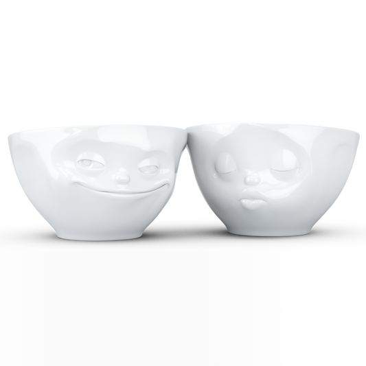 Grinning & Kissing White Bowls