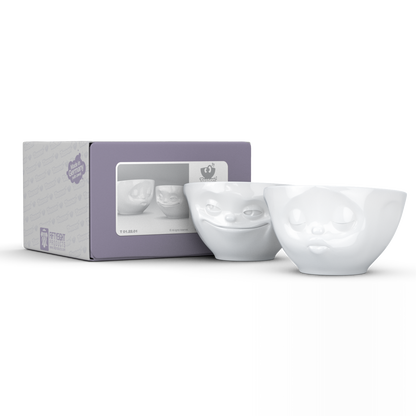 Grinning & Kissing White Bowls