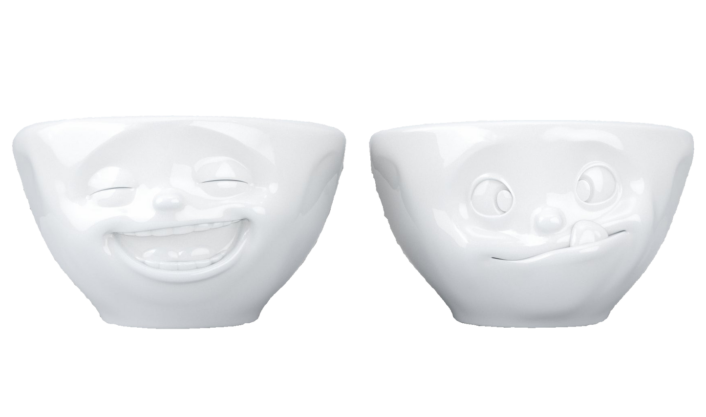 Small Bowls Set No. 3 "Laughing & Tasty" in White