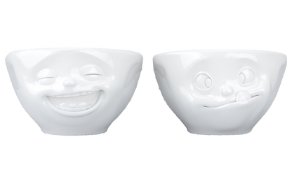 Small Bowls Set No. 3 "Laughing & Tasty" in White