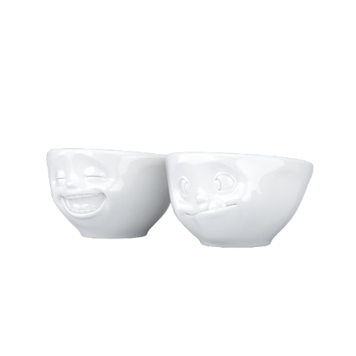 Small Bowls Set No. 3 "Laughing & Tasty" in White