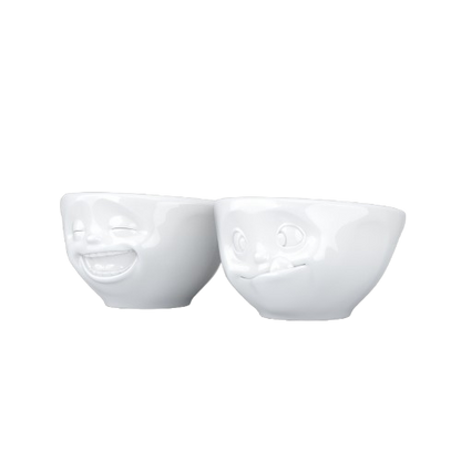 Small Bowls Set No. 3 "Laughing & Tasty" in White