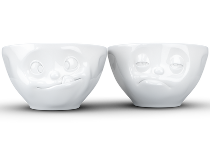 Medium Bowls Set No. 3 "Tasty & Snoozy" in White