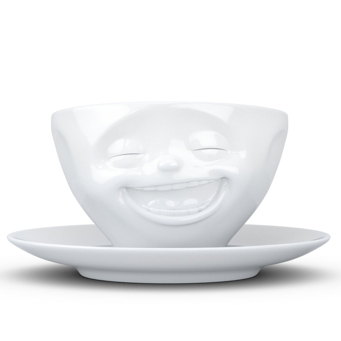 Coffee Cup with Saucer "Laughing" White