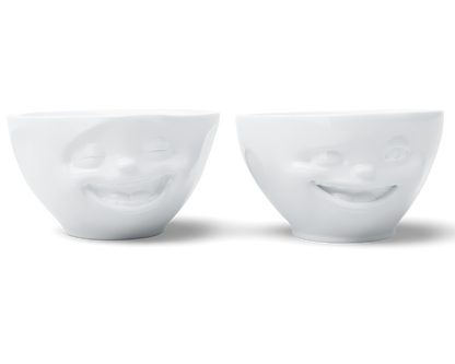 Medium Bowls Set No. 4 "Laughing & Winking" in White