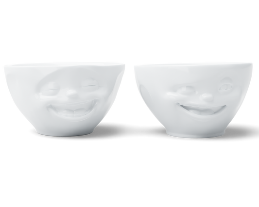 Medium Bowls Set No. 4 "Laughing & Winking" in White