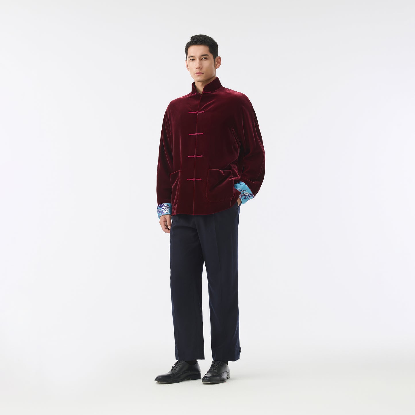 Tang Winding Stream Party Velvet Tang Jacket-Burgundy