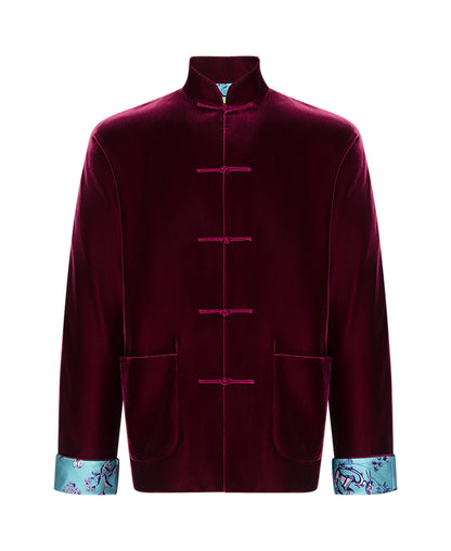 Tang Winding Stream Party Velvet Tang Jacket-Burgundy