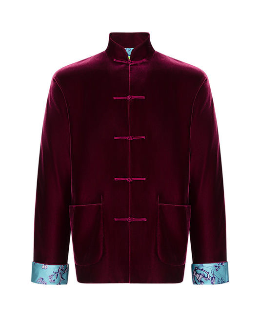 Tang Winding Stream Party Velvet Tang Jacket-Burgundy