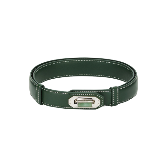 Jade Lock Leather Belt-Forest