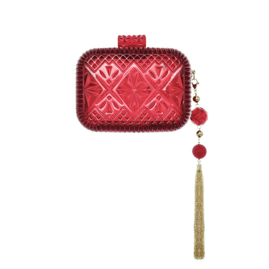 Hand Carved Clutch Burgundy