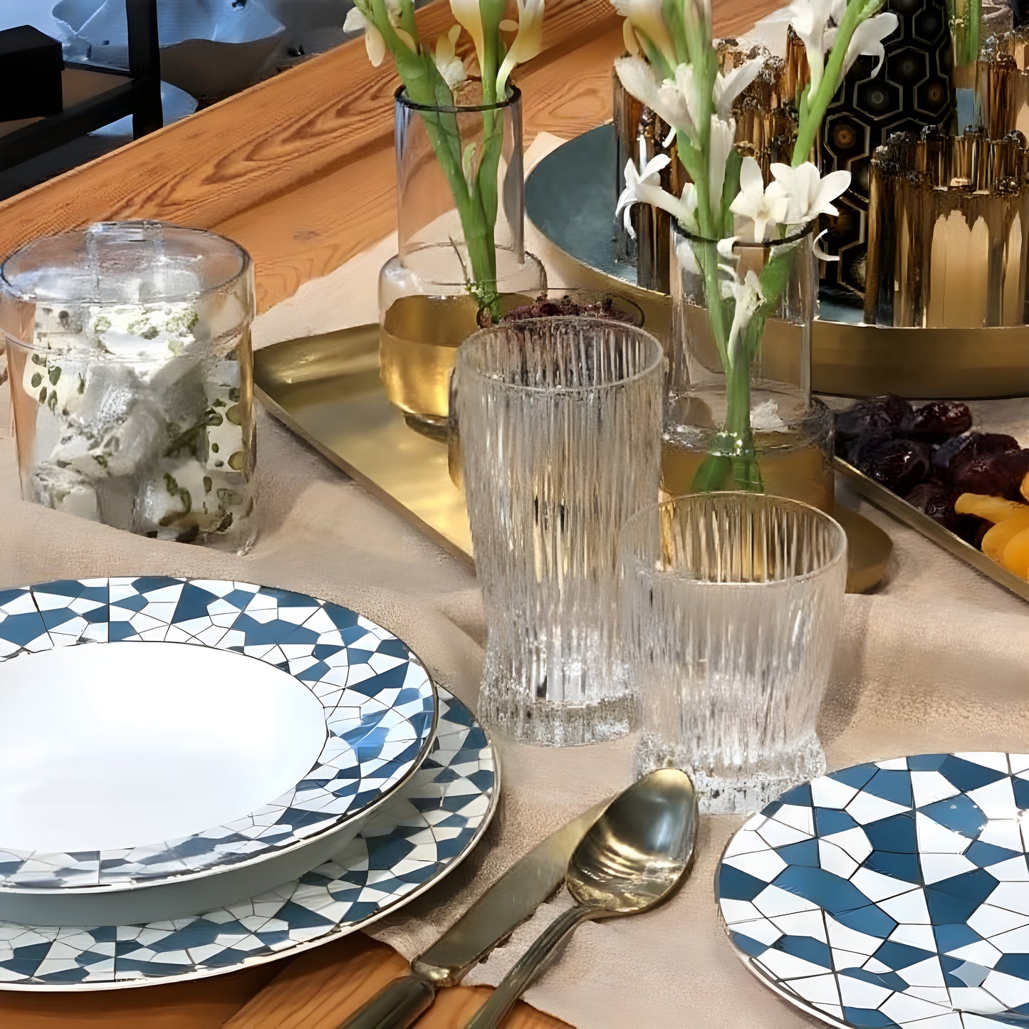 Geo Blue Salad & Dessert Plates  Set of 6