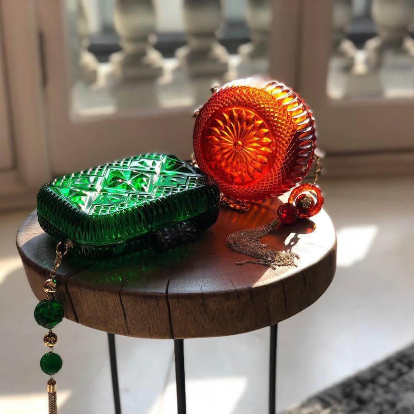 Hand Carved Clutch Emerald Green