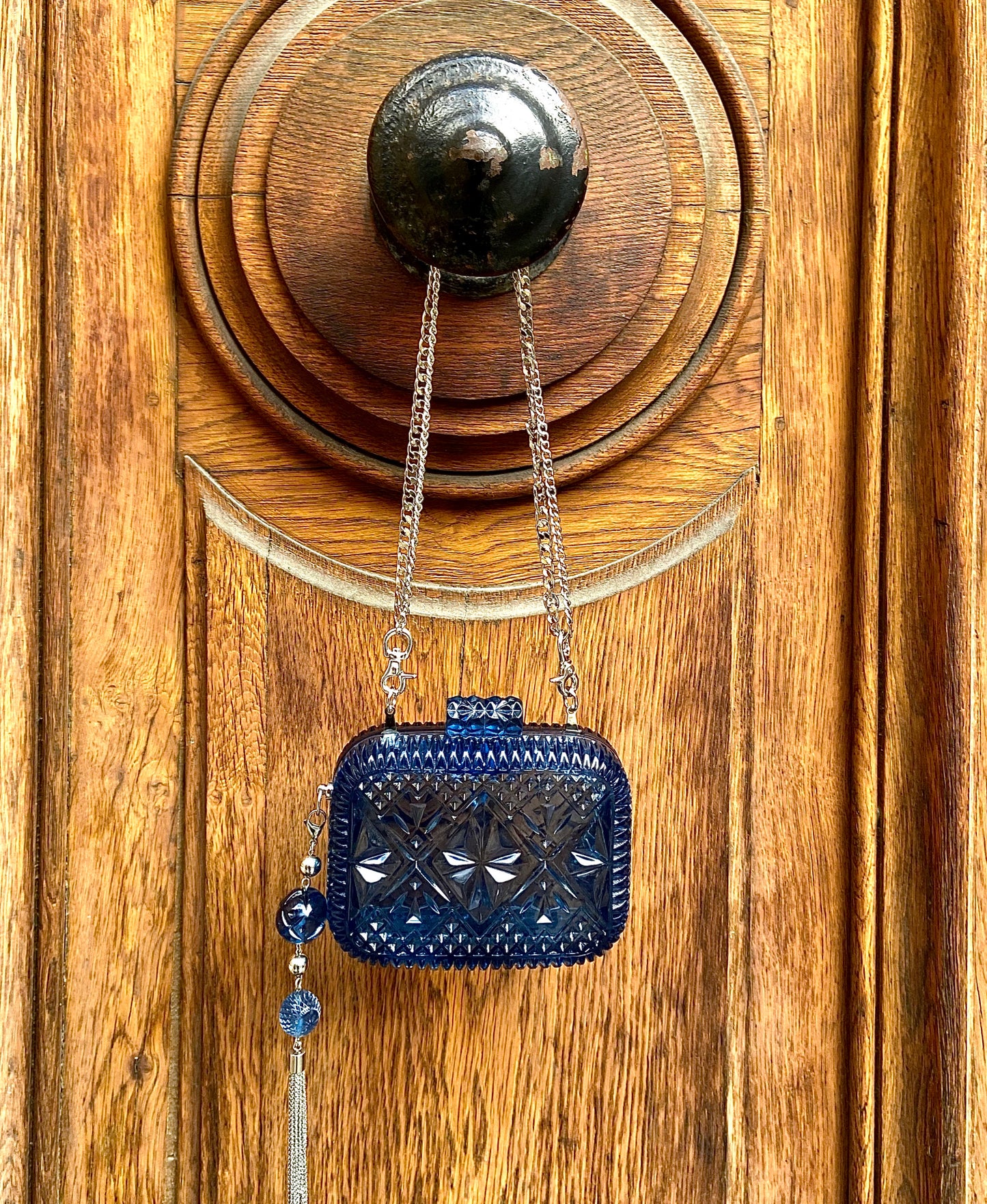 Hand Carved Clutch Classic Blue