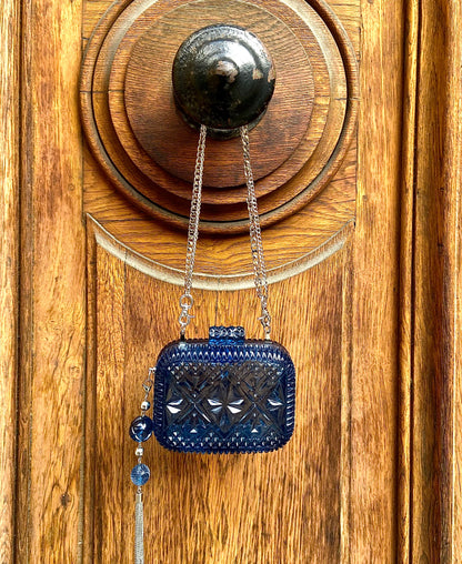 Hand Carved Clutch Classic Blue