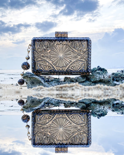 Hand Carved Rectangle Clutch Dark Grey