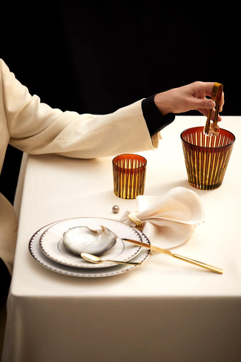 Prism Ice Bucket + Tongs - Amber