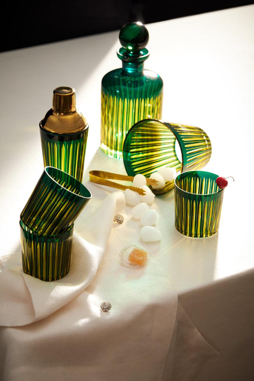 Prism Double Old Fashioned Glasses - Green (Set of 4)