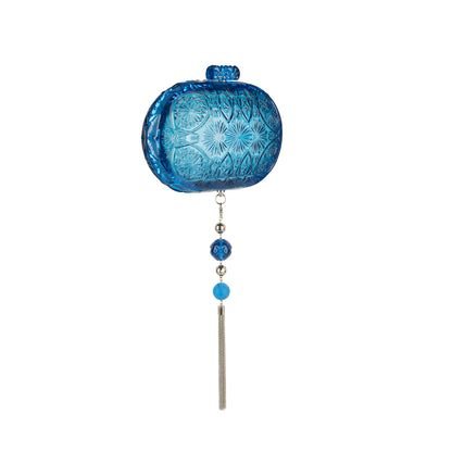 Hand Carved Oval Clutch Classic Blue