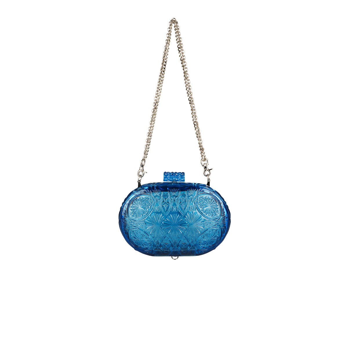Hand Carved Oval Clutch Classic Blue