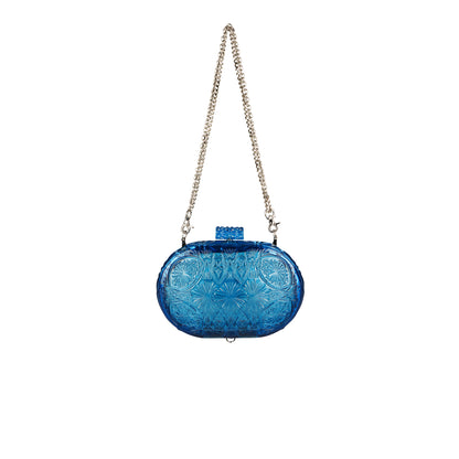 Hand Carved Oval Clutch Classic Blue